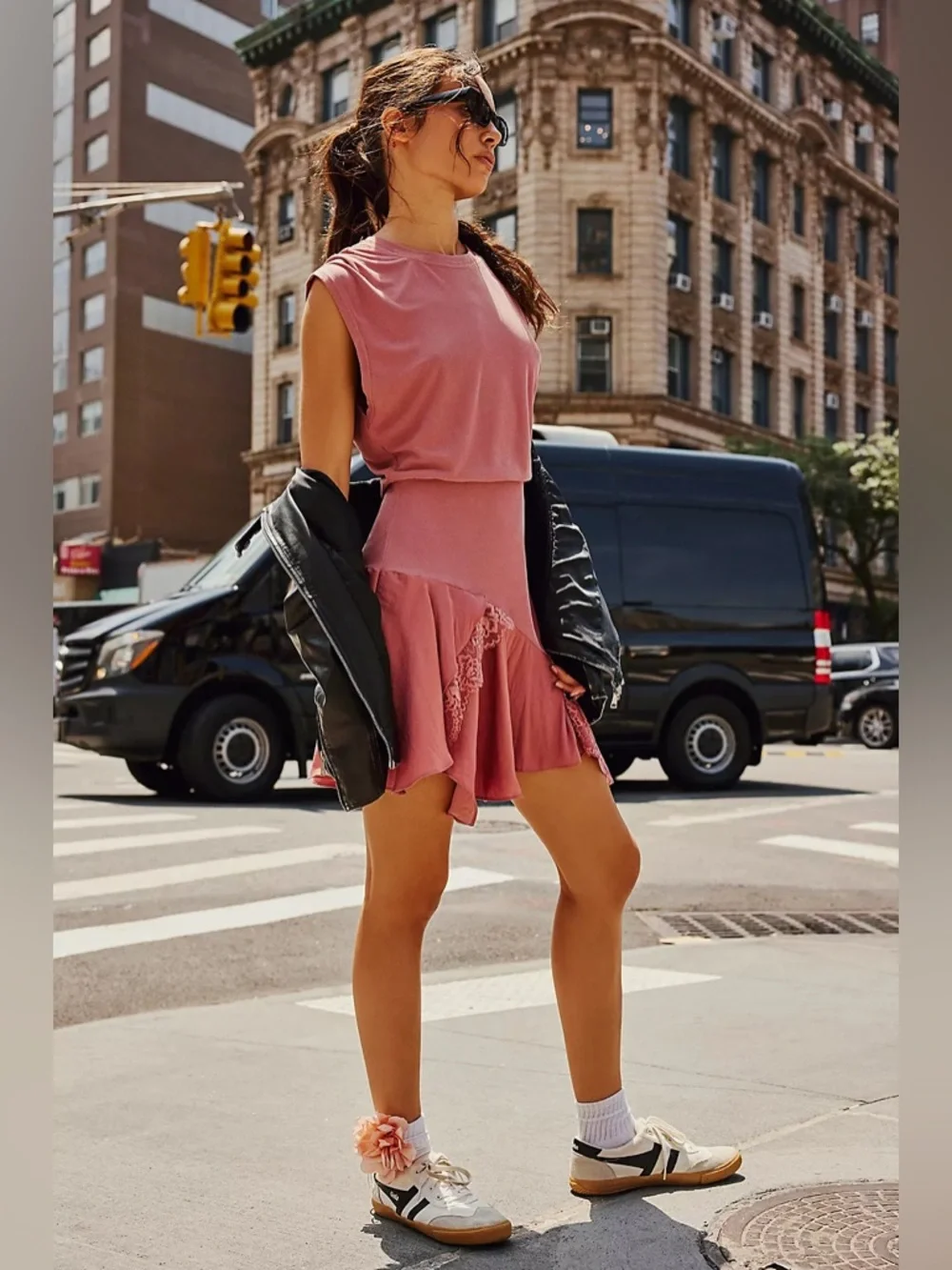 Free People Jazzy Mini Dress Rose Smoke Pink Lace Trim Boho Feminine Size XL - Picture 5 of 17